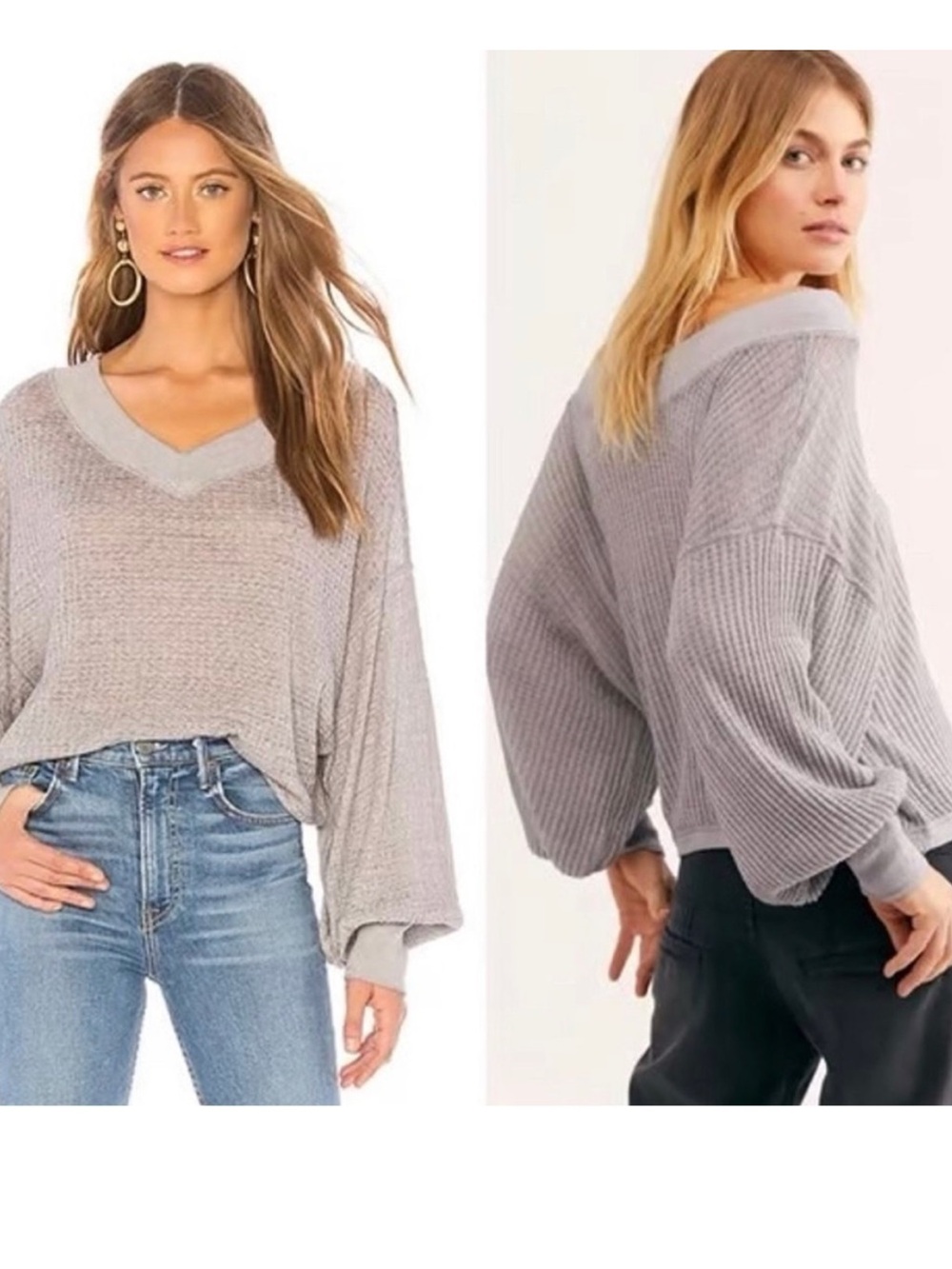 FREE PEOPLE WE THE FREE Light Gray South Side Thermal Top Size Small